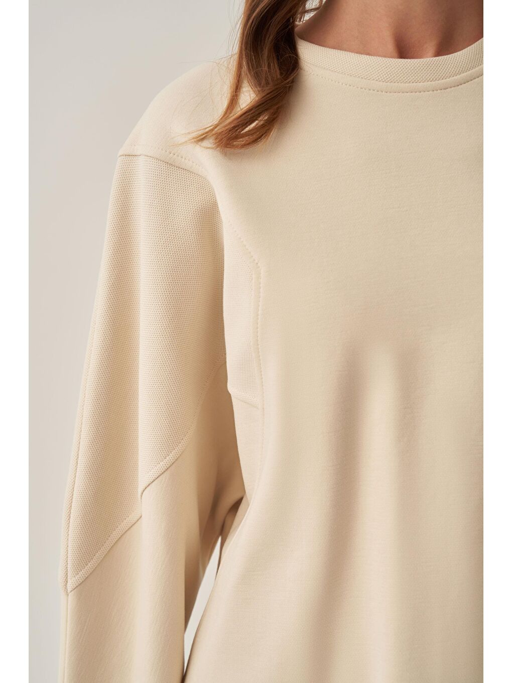 Bej Taş-Oversize İnterlok Sweat-4