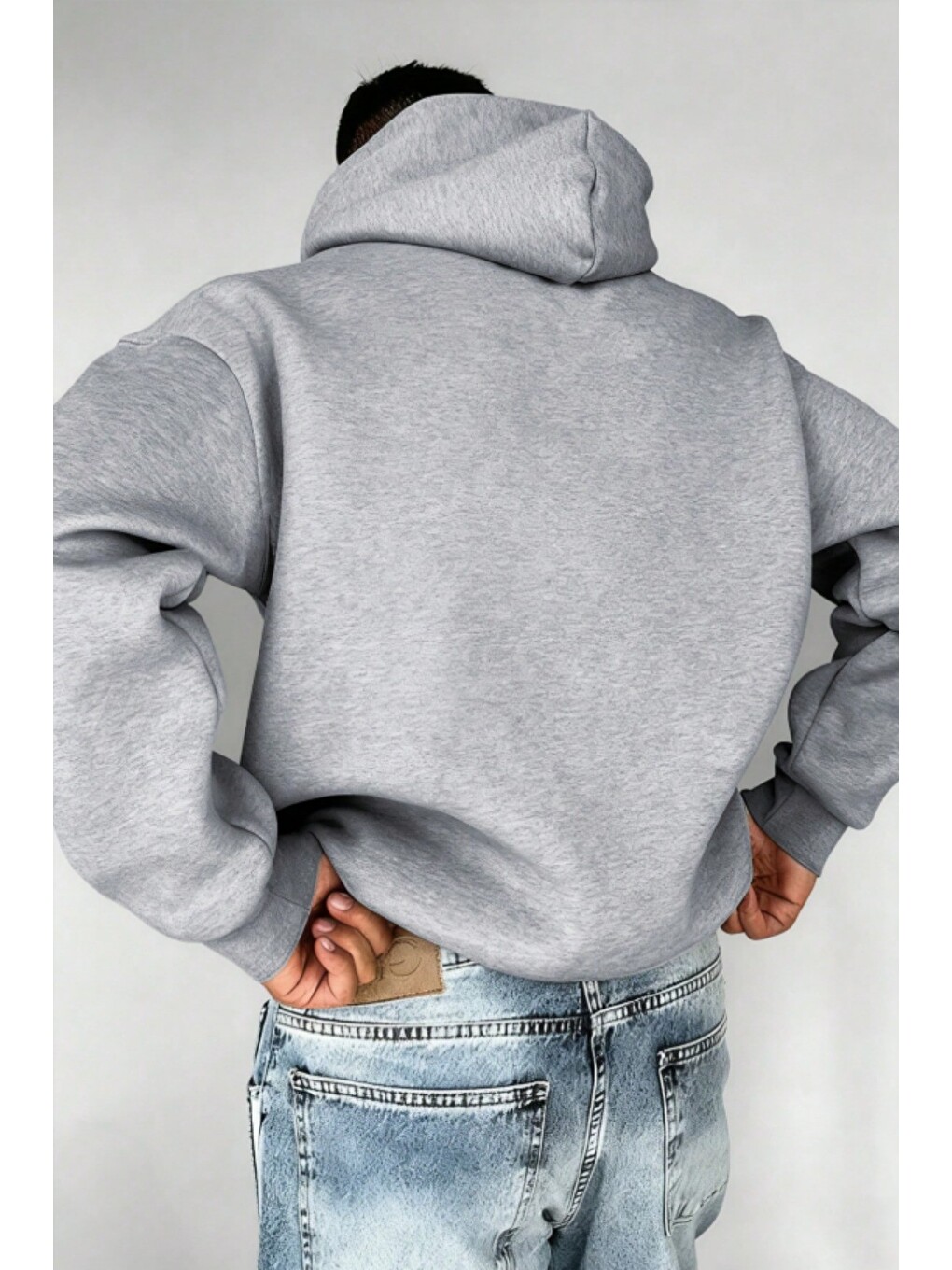 Gri Regular Kapüşonlu Sweatshirt Erkek Unisex 3 İplik Şardonlu %100 Pamuk Basic Hoodie-1