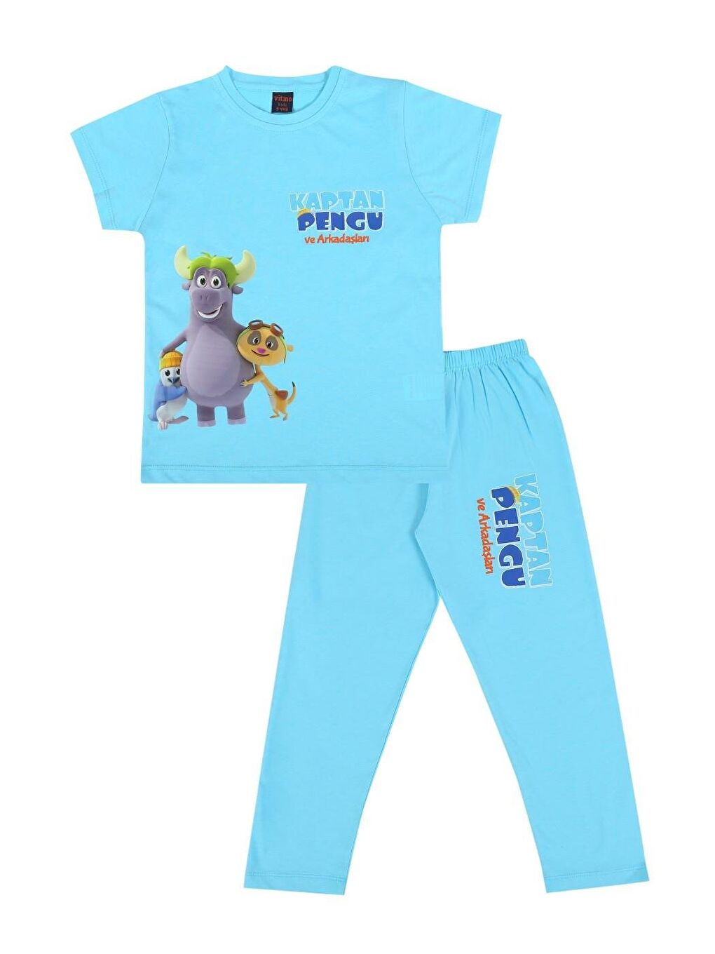 Vitmo Turkuaz Kaptan Pengu Erkek Çocuk Kısa Kollu %100 Pamuklu Pijama Takımı