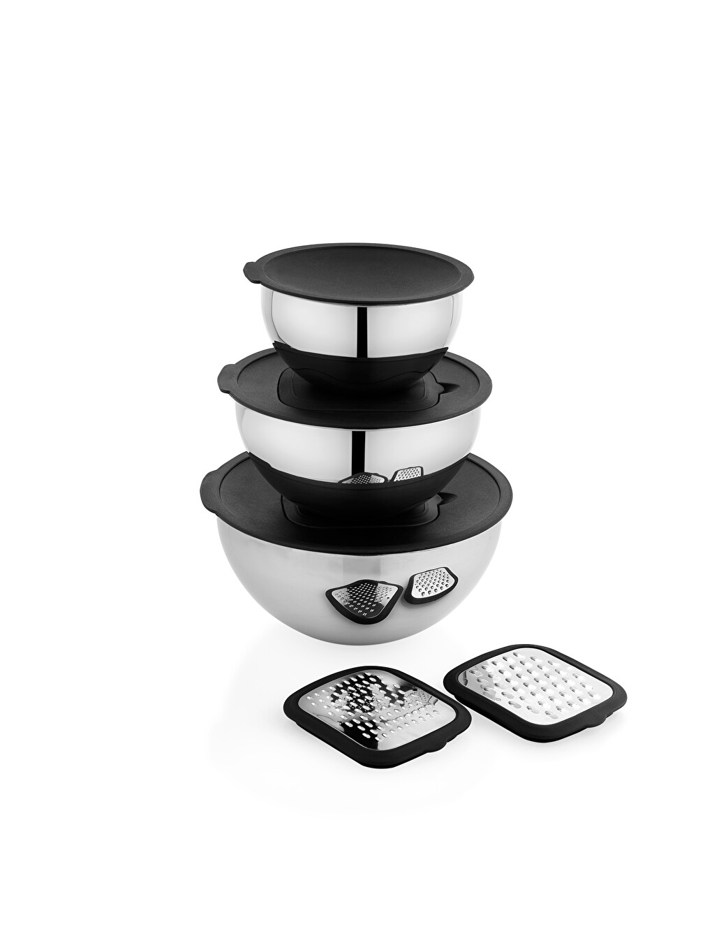 Gri Lucas Çelik Karıştırma Kabı 16/20/24 Cm 10 Parça-siyah-1