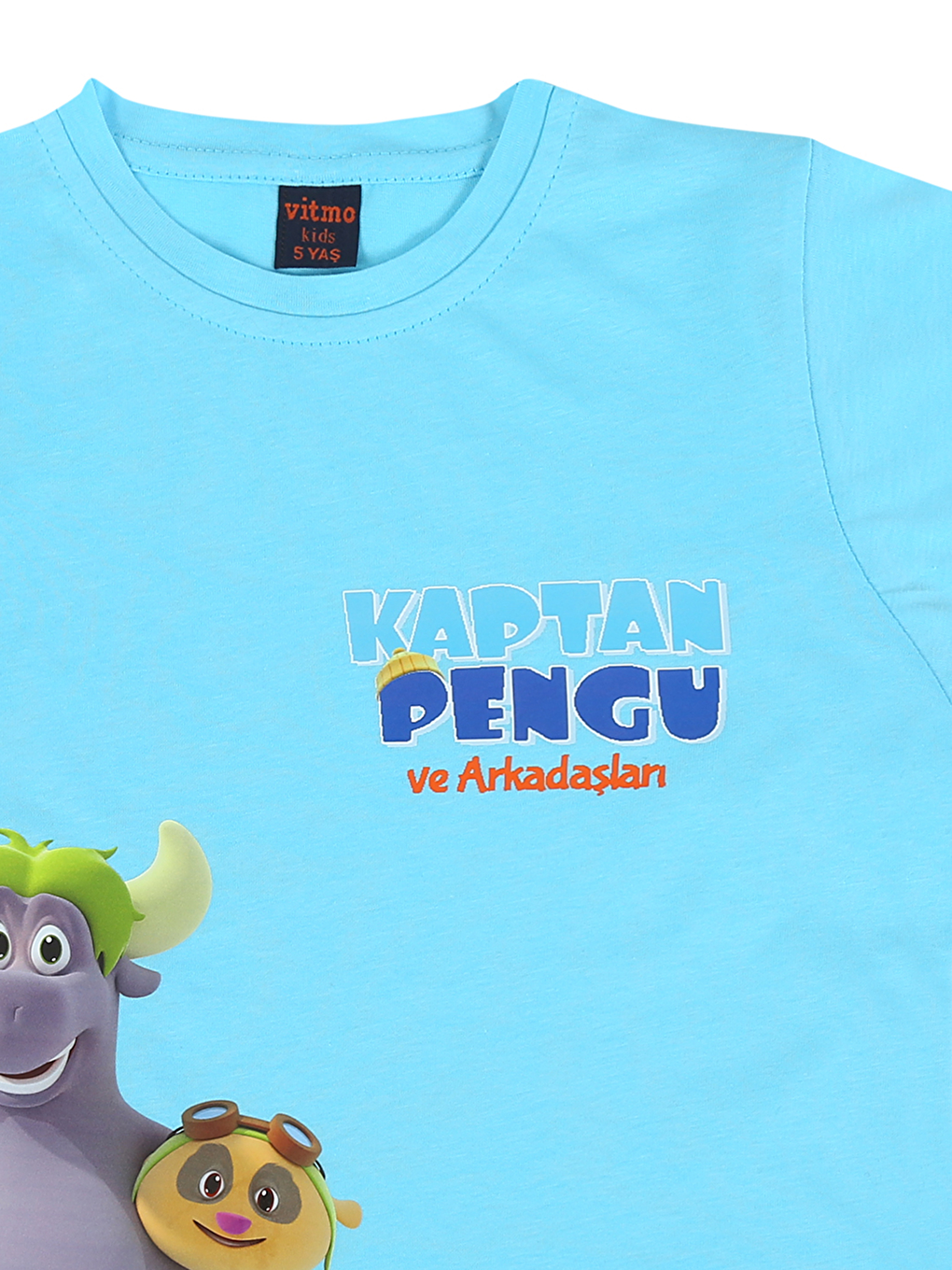 Vitmo Turkuaz Kaptan Pengu Erkek Çocuk Kısa Kollu %100 Pamuklu Pijama Takımı - 5