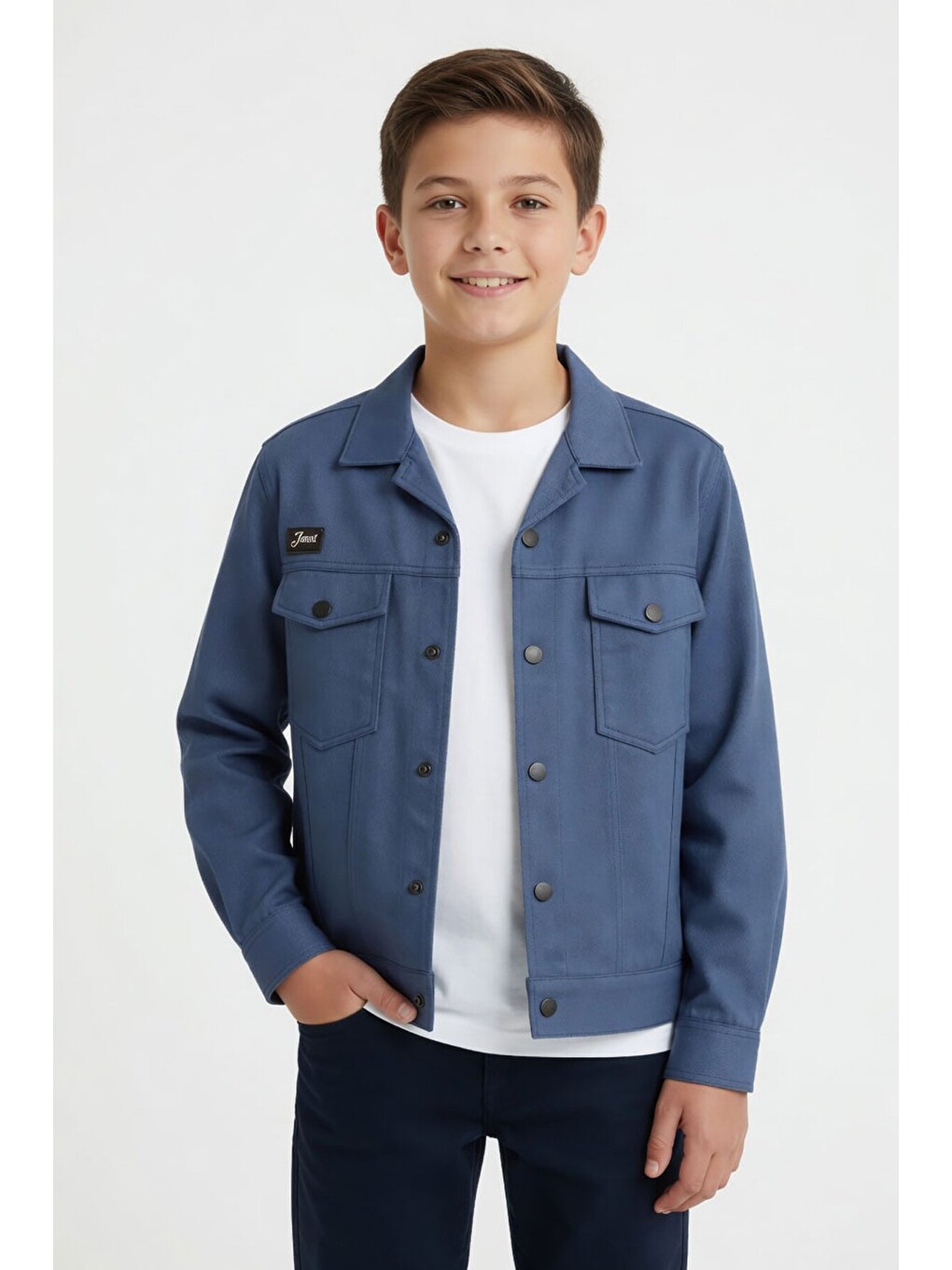 Mavi Erkek Çocuk Göğüs Cepli Gabardin Uzun Kol Ceket 24586-1