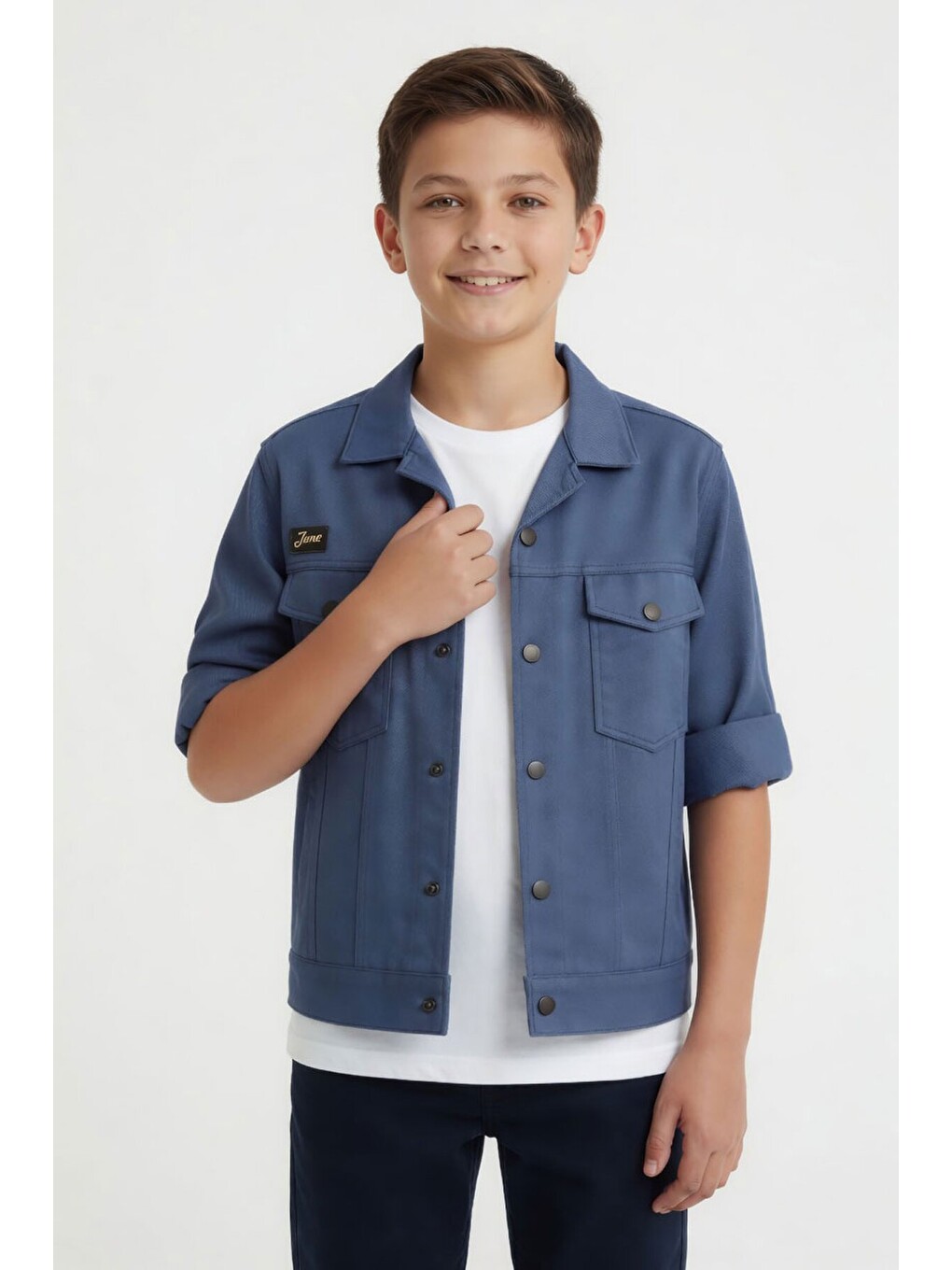 Mavi Erkek Çocuk Göğüs Cepli Gabardin Uzun Kol Ceket 24586-3
