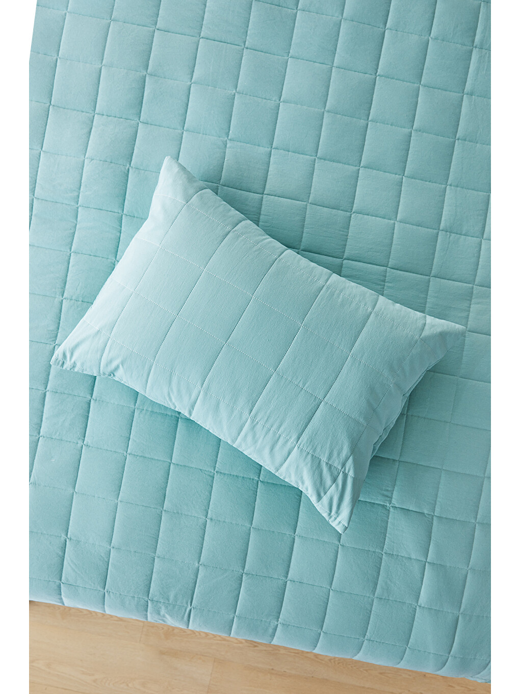 Yeşil %100 Pamuk Kumaş Kapitoneli Mint Çok Amaçlı Tek Kişilik Yatak Örtüsü Seti 1 Adet 180 X 230 / 1 Adet-1