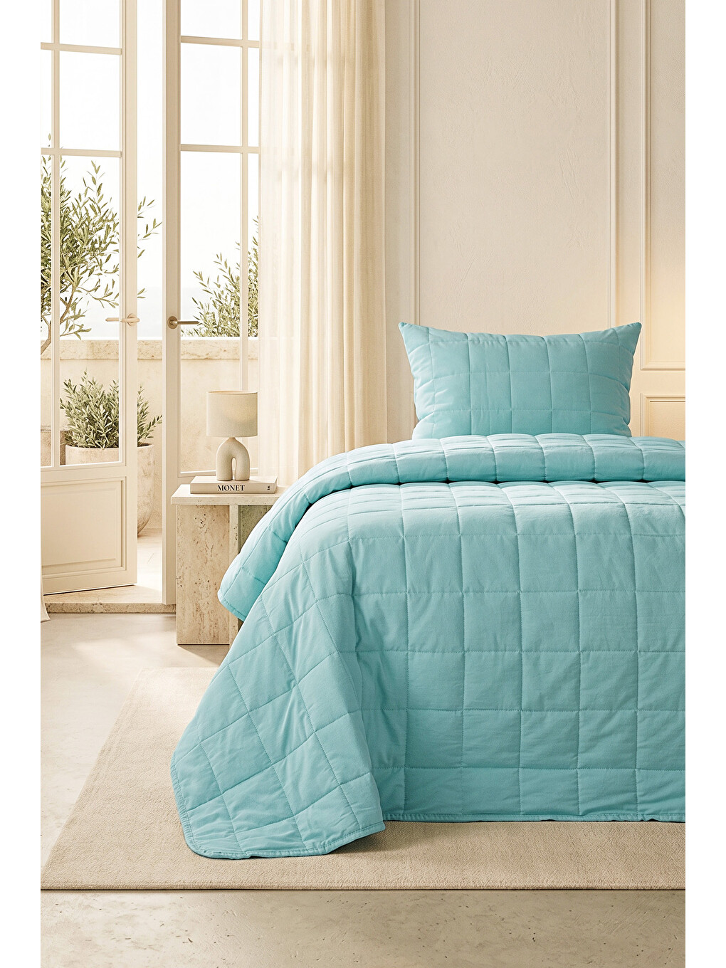 Yeşil %100 Pamuk Kumaş Kapitoneli Mint Çok Amaçlı Tek Kişilik Yatak Örtüsü Seti 1 Adet 180 X 230 / 1 Adet-4
