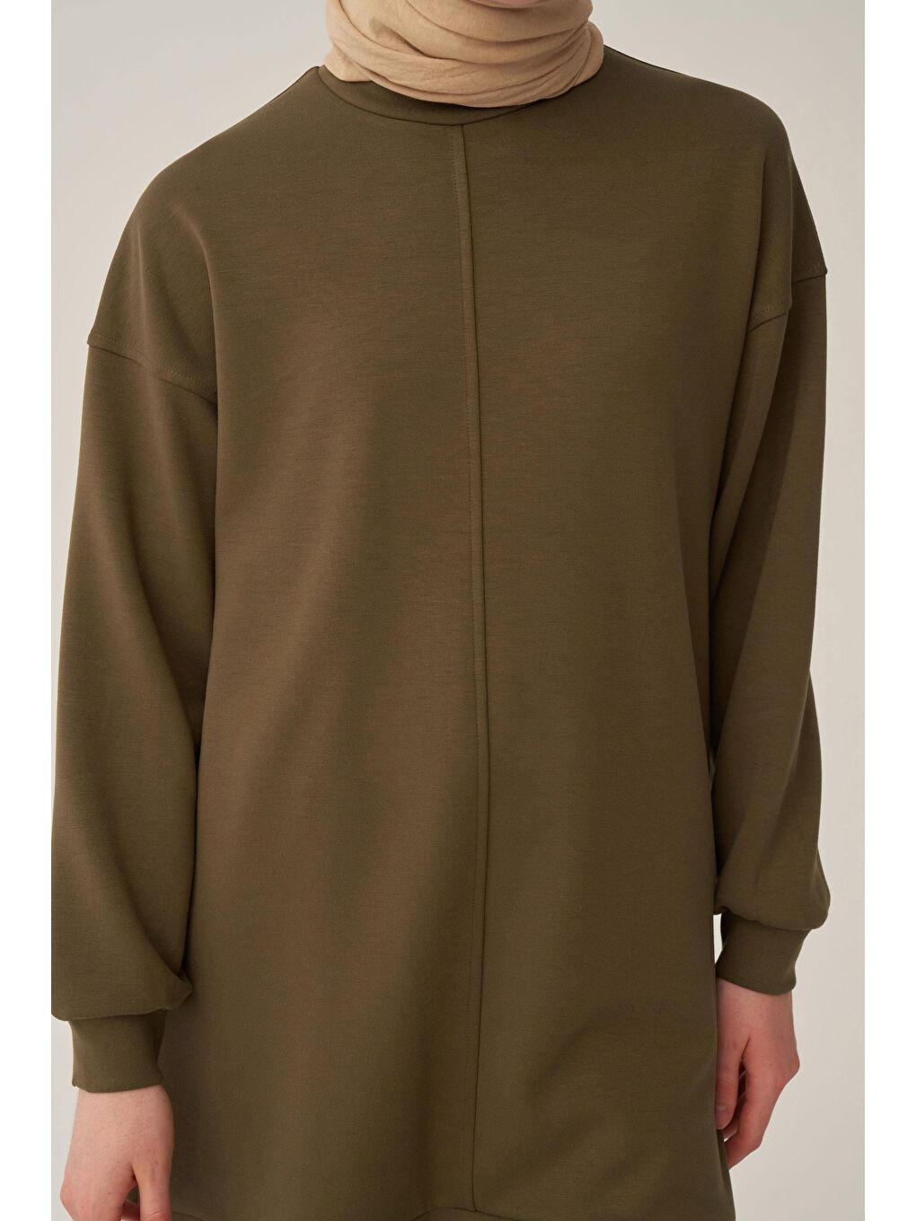 Haki-Yumuşak Dokulu Bisiklet Yaka Sweat-5