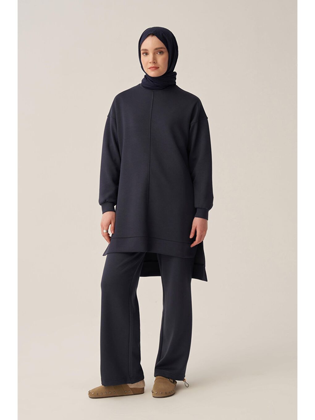 Lacivert-Yumuşak Dokulu Bisiklet Yaka Sweat-2