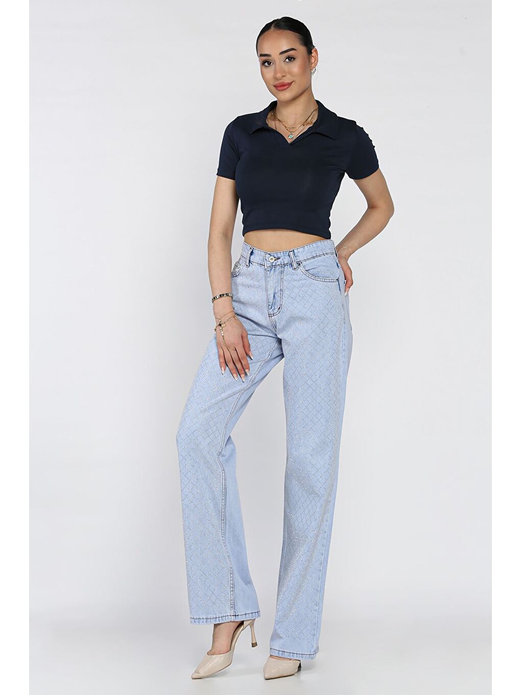 Mavi Kadın Taşlı Bol Paça Jean Jean Pantolon-1