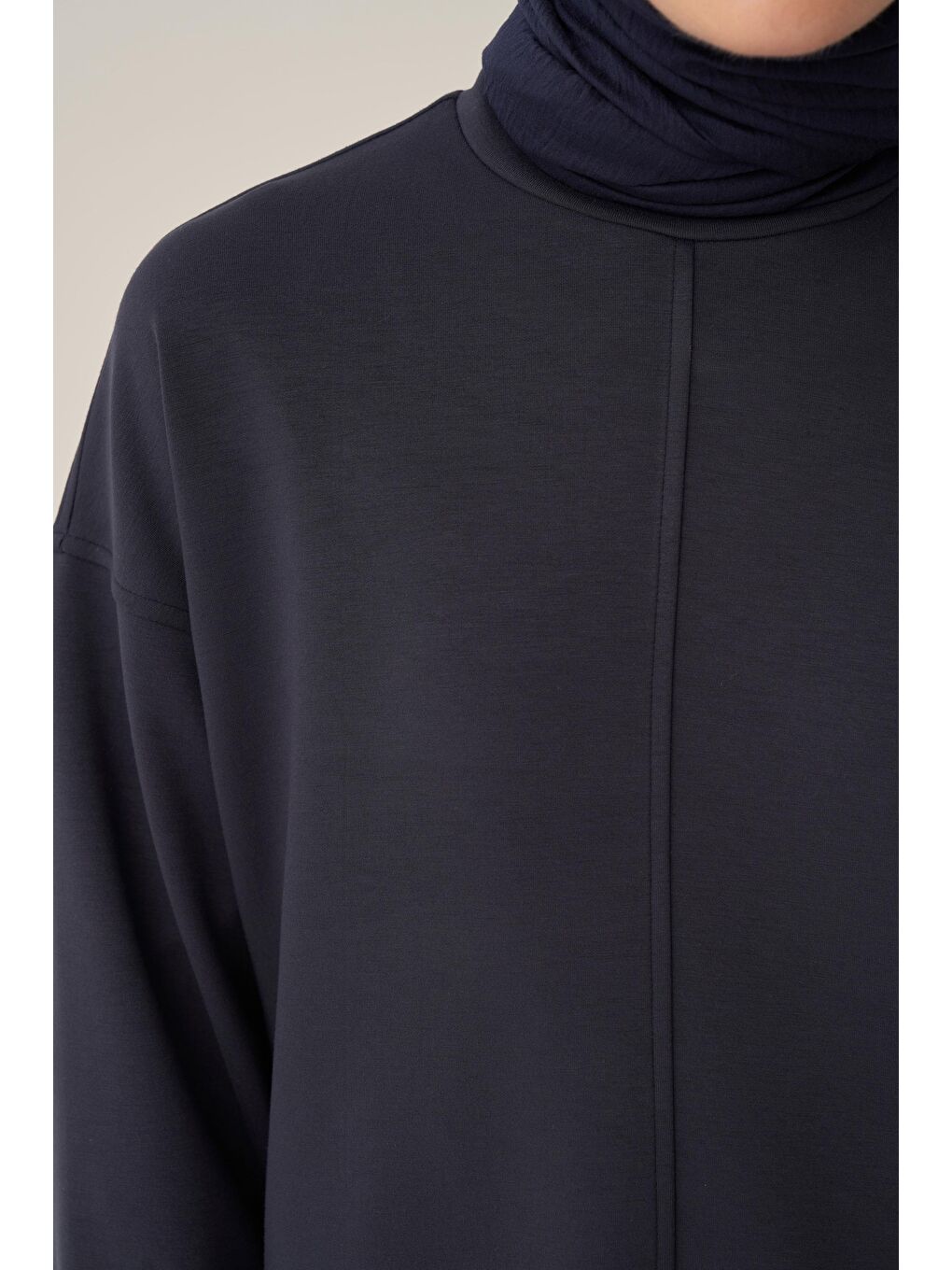 Lacivert-Yumuşak Dokulu Bisiklet Yaka Sweat-4