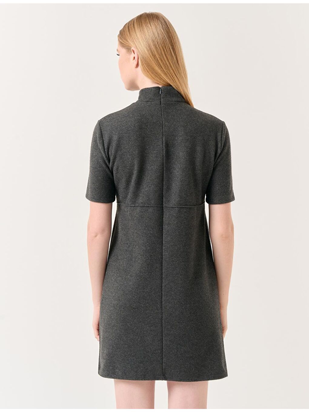Antrasit Balıkçı Yaka Kısa Kollu Mini Elbise-6