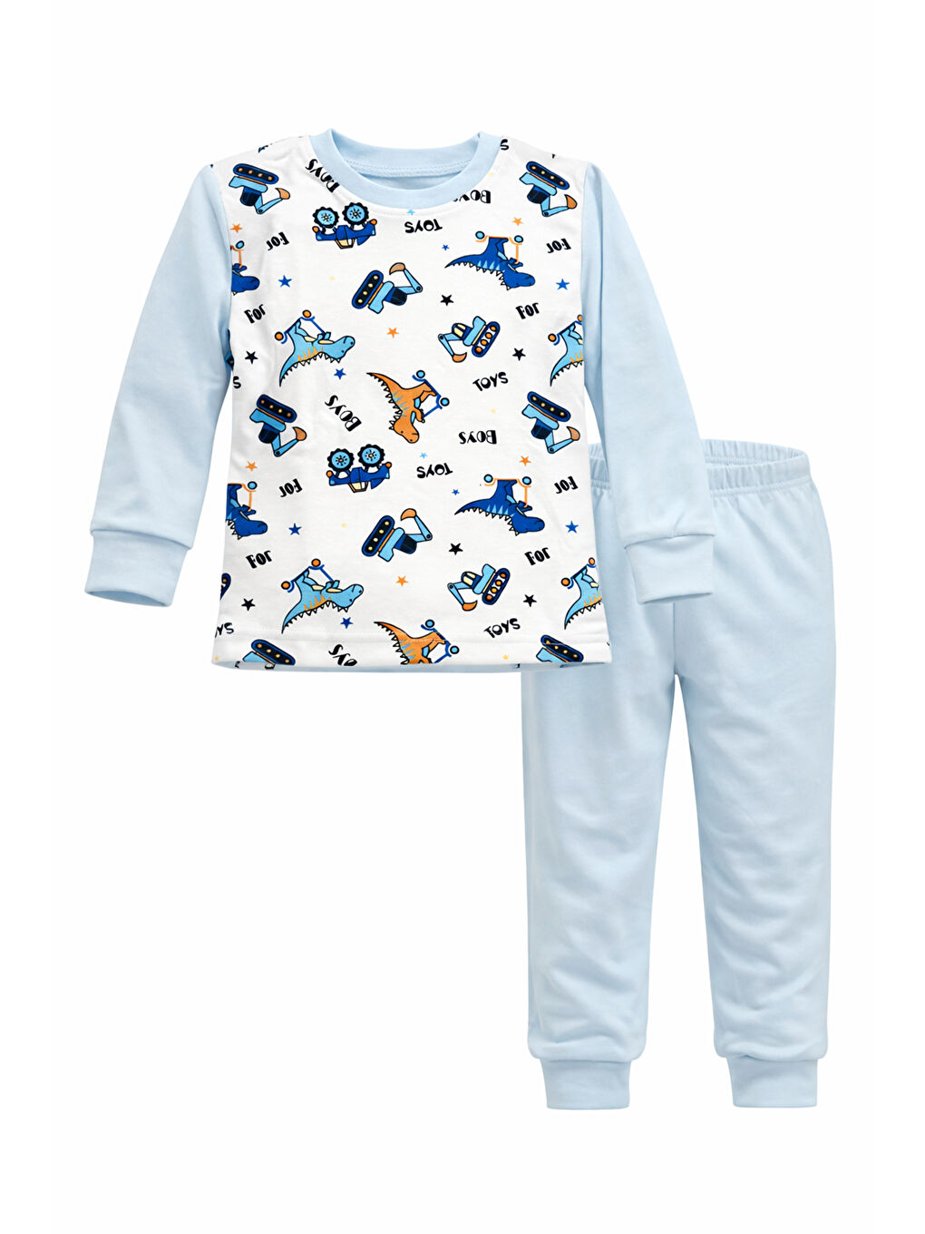 Çocuk Pamuklu Desenli Pijama Takımı 6068-06 Bebe Mavi-3