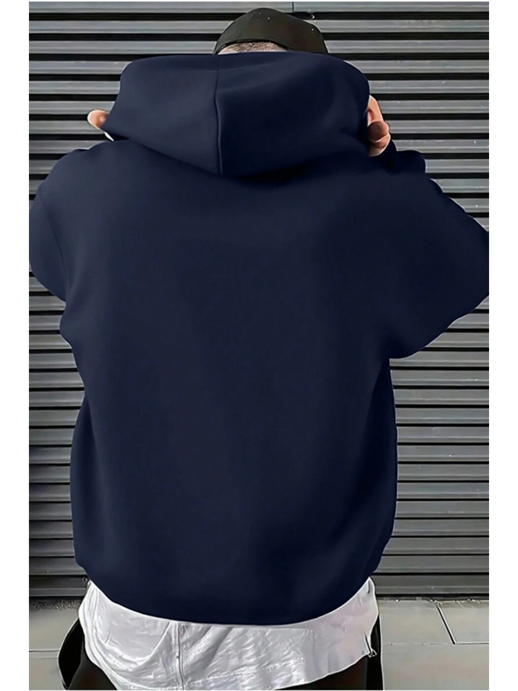 Lacivert Regular Kapüşonlu Sweatshirt Erkek Unisex 3 İplik Şardonlu %100 Pamuk Basic Hoodie-1