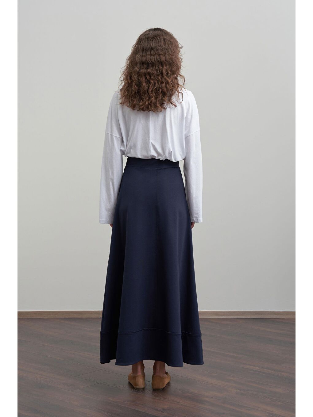 Lacivert-Pamuklu Etek Ucu Bantlı Çan Etek-2