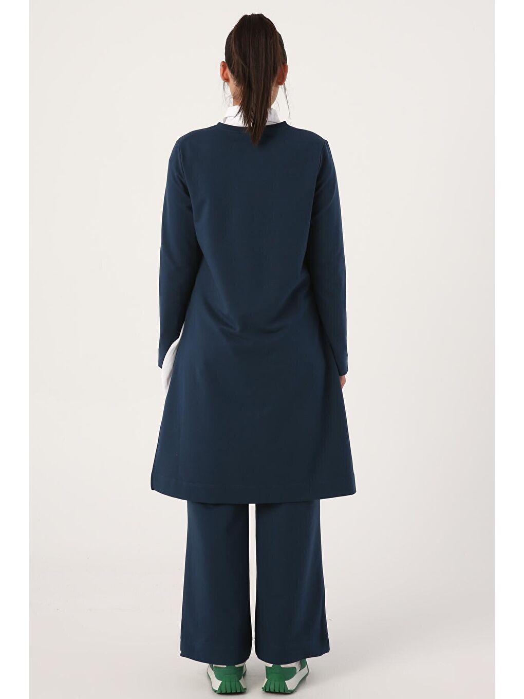 Koyu İndigo Yanları Yırtmaçlı Pantolonlu Cepli Takım-3