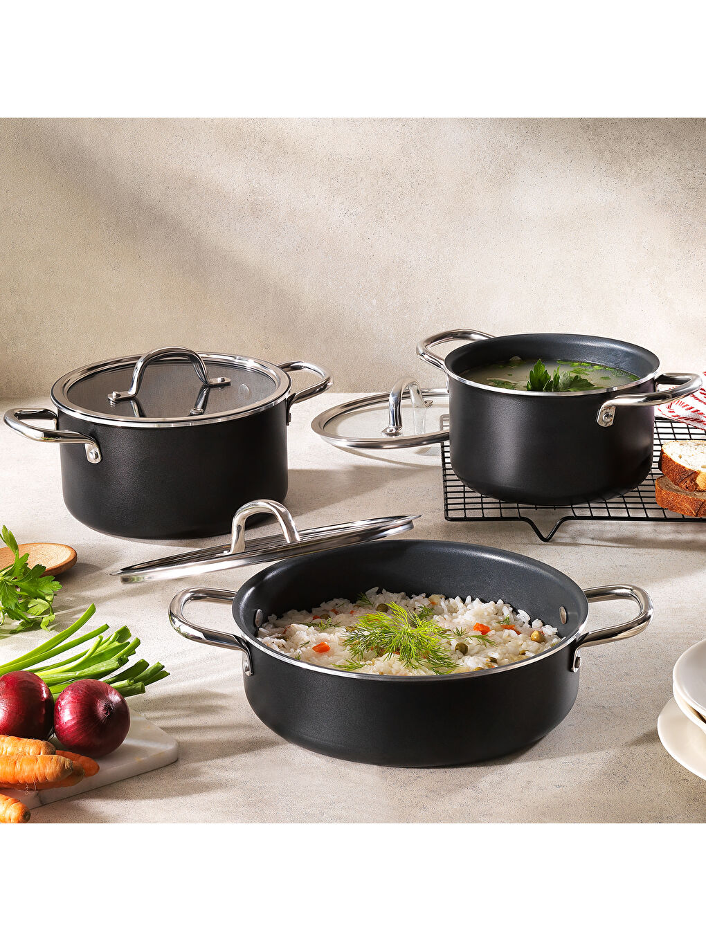 Everyday 3 lü Tencere Seti 6 Parça-Antrasit