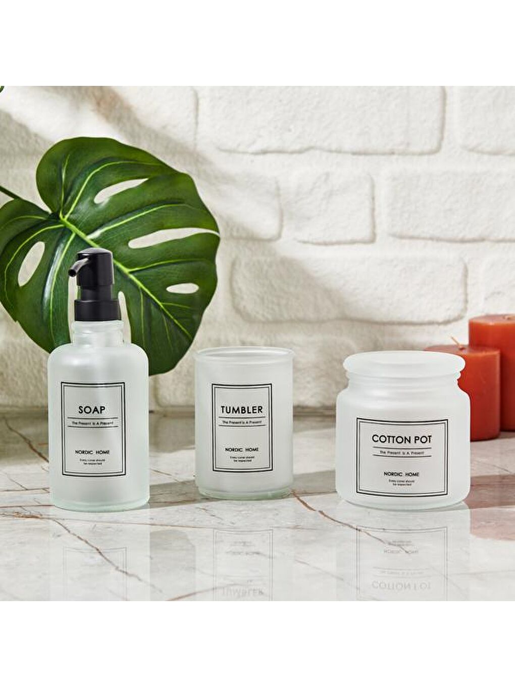 Renksiz 3'lü Cam Banyo Aksesuar Seti - Şeffaf