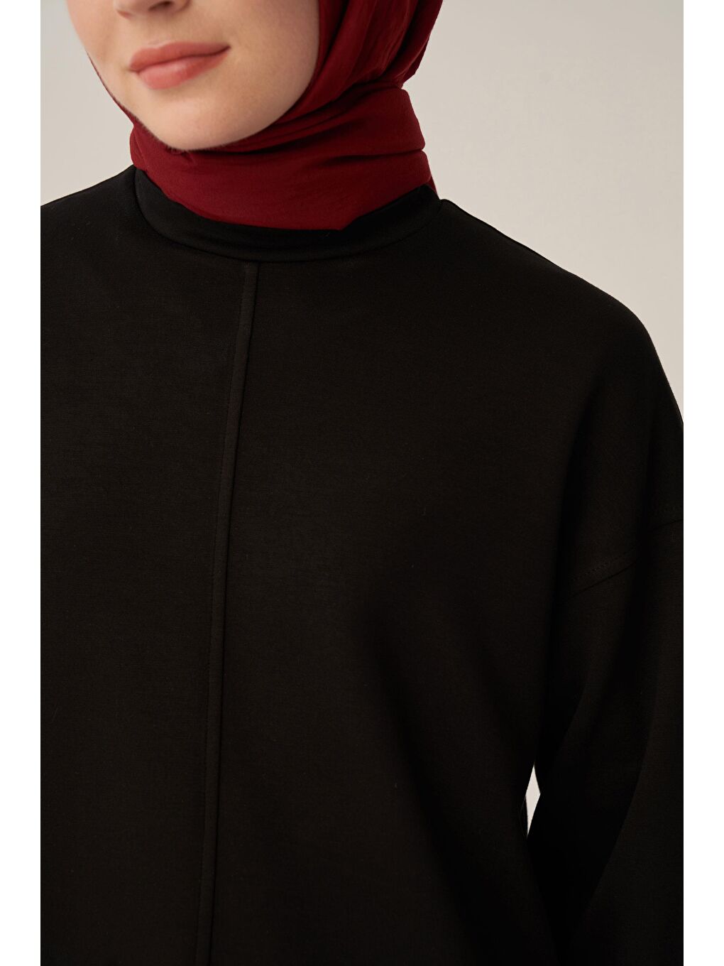 Siyah-Yumuşak Dokulu Bisiklet Yaka Sweat-5