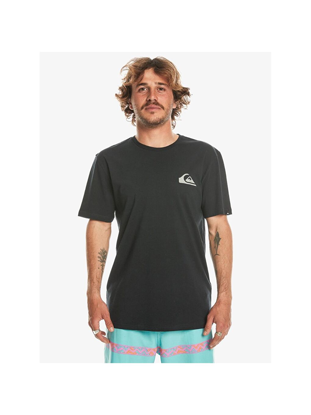 Quiksilver Siyah Bisiklet Yaka Kısa Kollu Mini Logo Baskılı Erkek Tişört