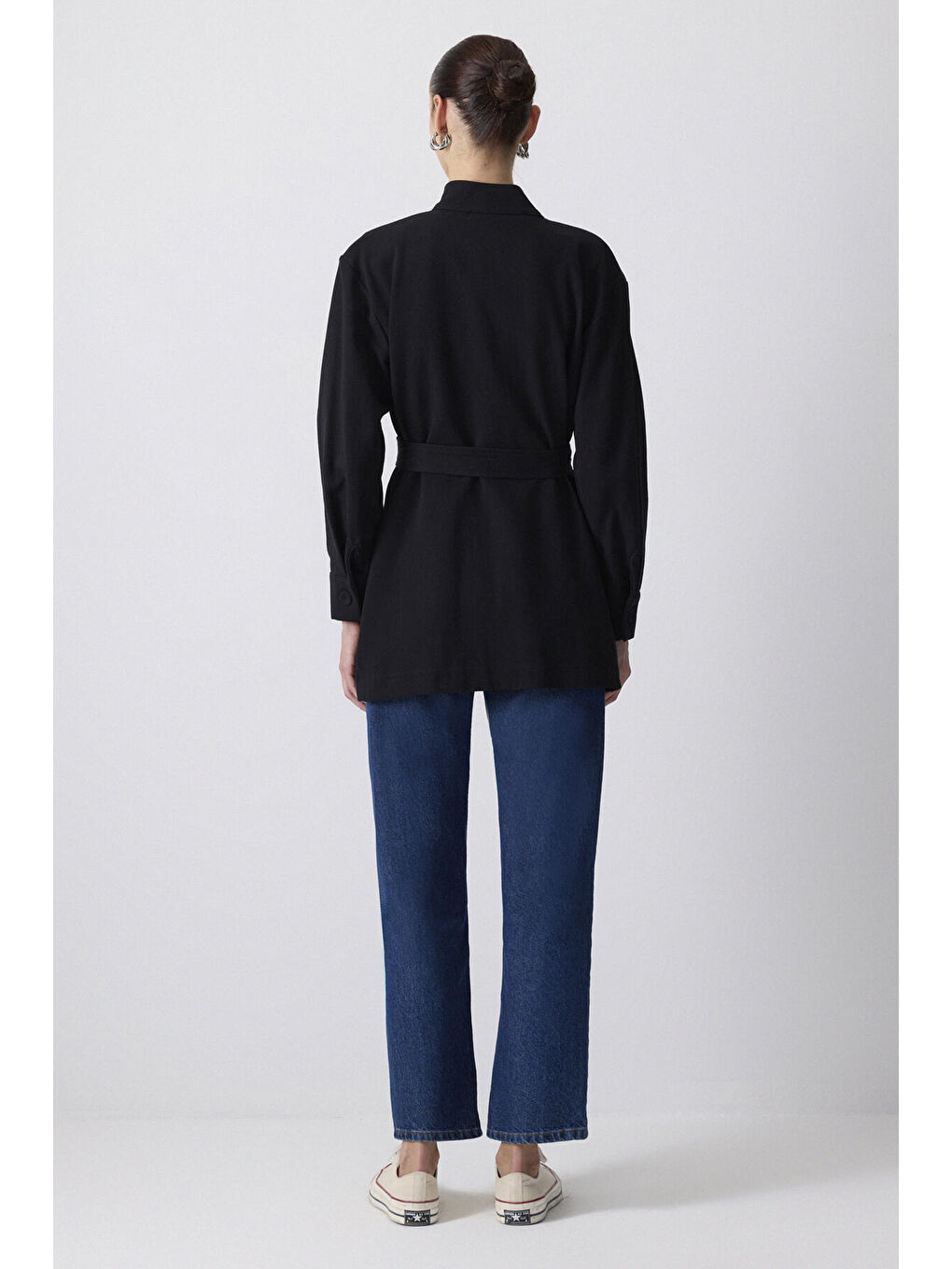 Siyah Kuşaklı Gabardin Ceket-3