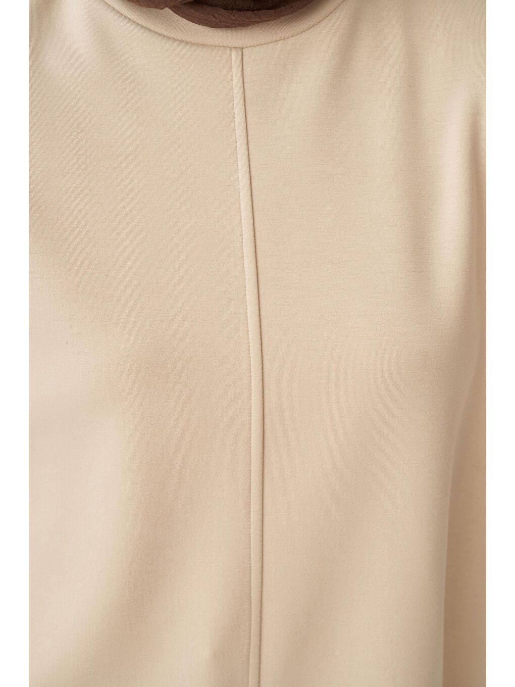 Açık Bej-Yumuşak Dokulu Bisiklet Yaka Sweat-4