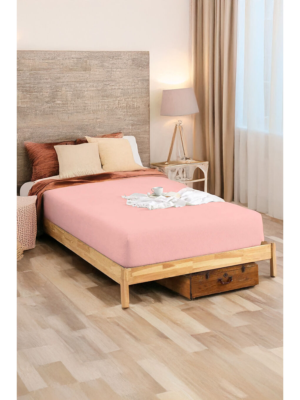 UPSTYLE Penye Lastikli Çarşaf Pamuklu Jersey Çift Kişilik 160x200cm Pembe