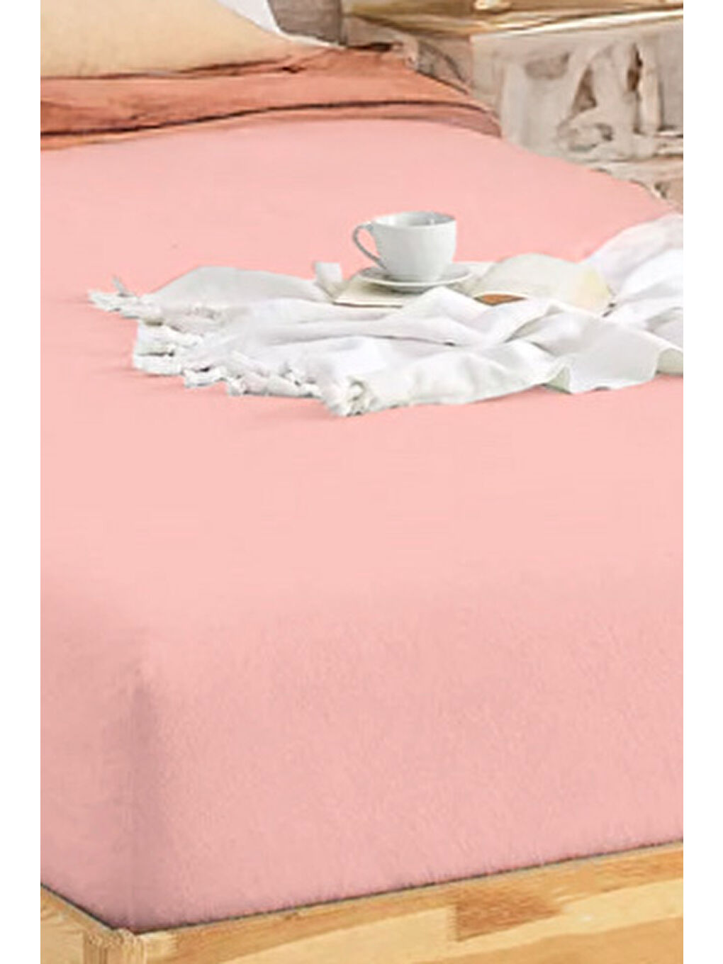 UPSTYLE Penye Lastikli Çarşaf Pamuklu Jersey Çift Kişilik 160x200cm Pembe - 2