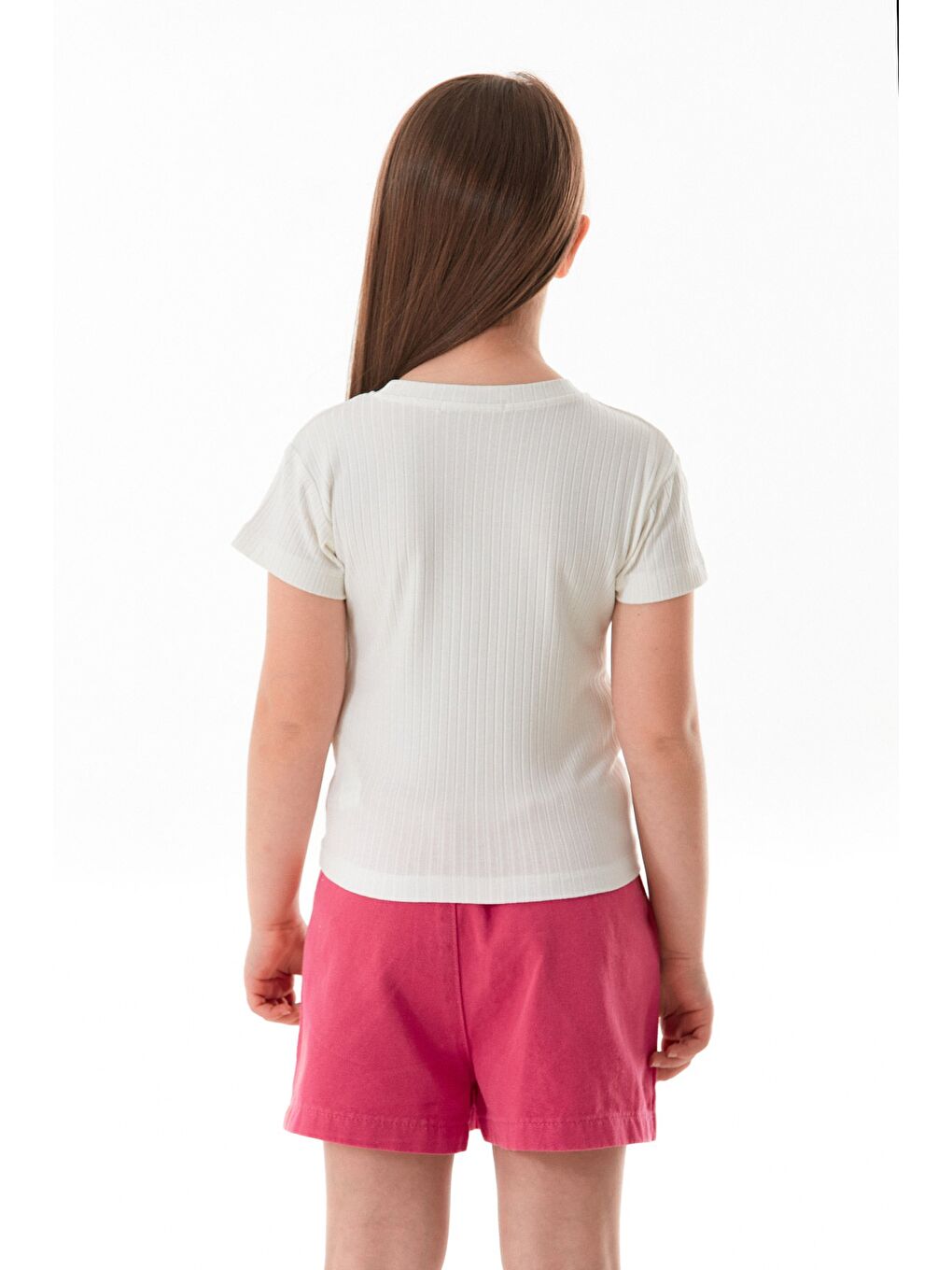 Ekru Hawaii Yazı Baskılı Fitilli Yanı Büzgülü Kız Çocuk Tişört-3