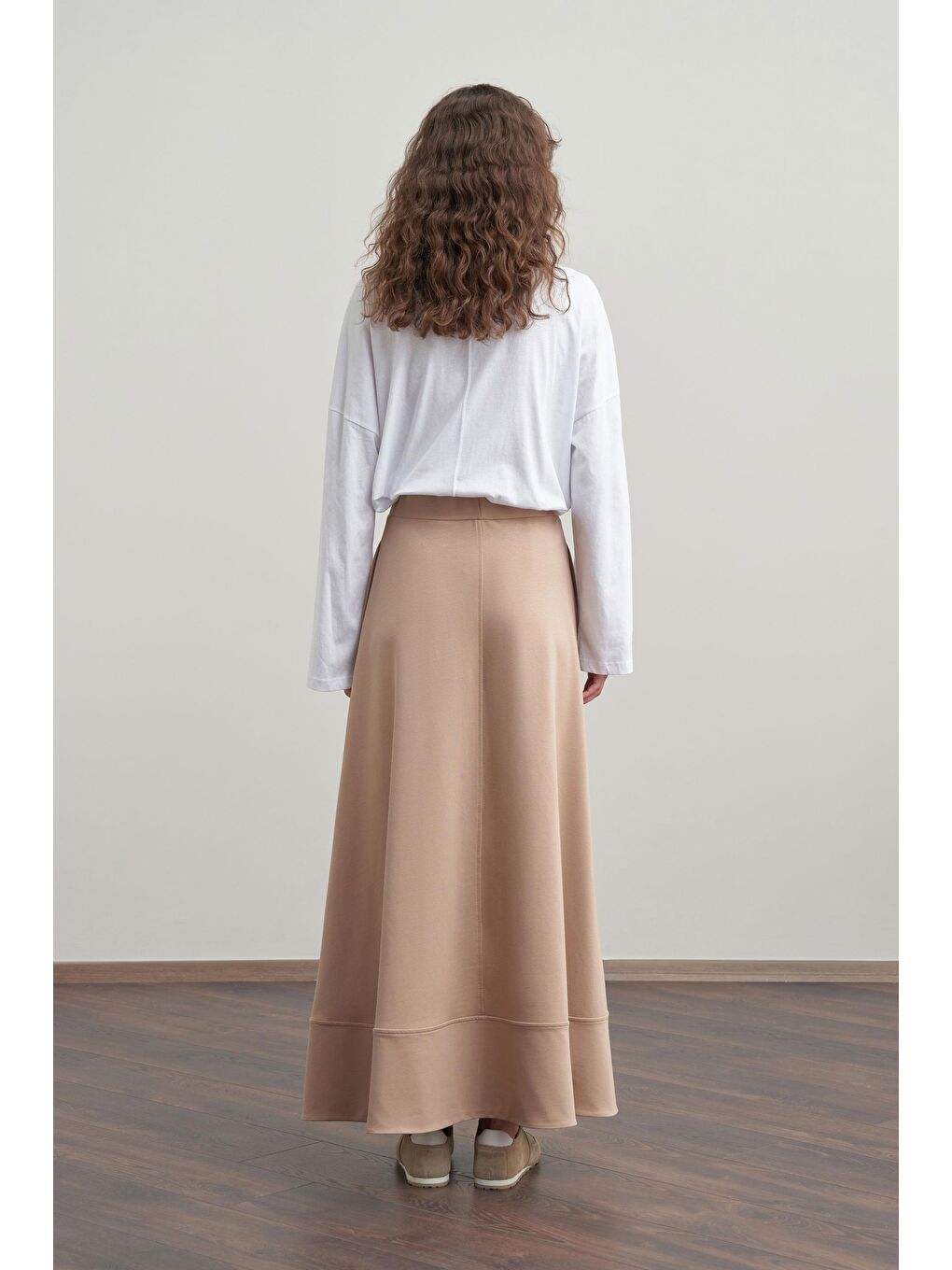 Bej Vizon-Pamuklu Etek Ucu Bantlı Çan Etek-2