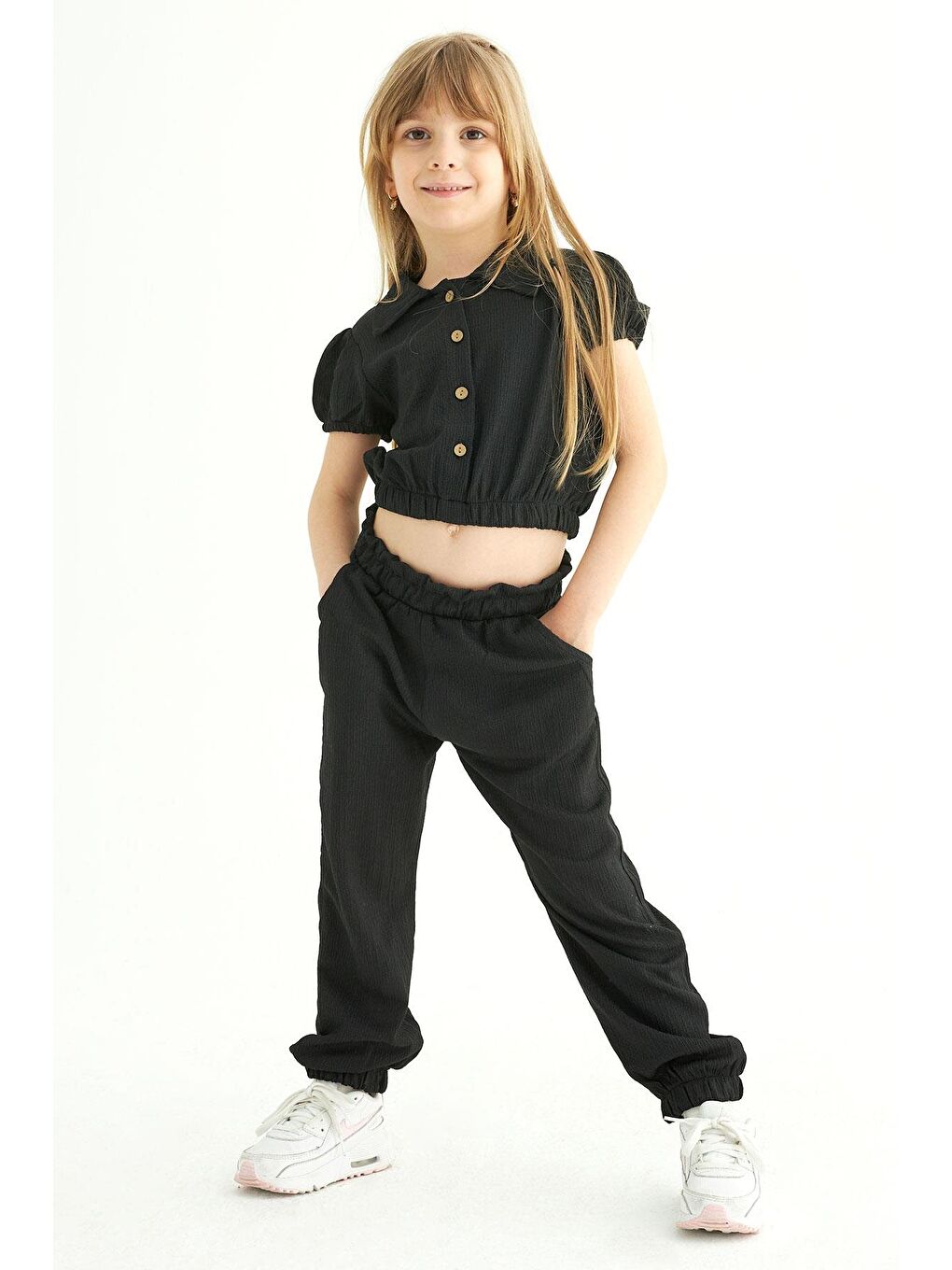 Siyah Karpuz Kollu Kız Çocuk Pantolon Takım