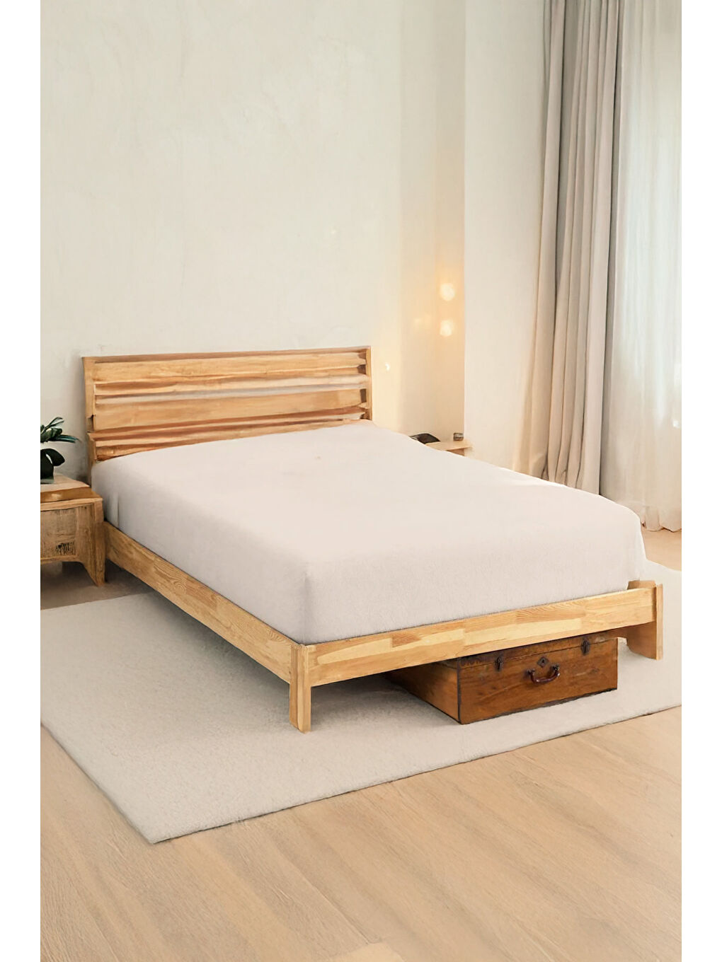 Ekru Penye Lastikli Çarşaf Pamuklu Jersey Çift Kişilik 160x200cm Krem