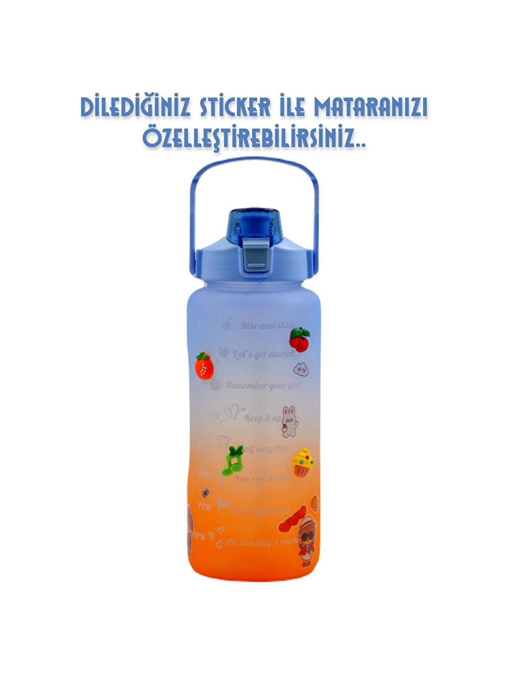 BottleBoss Mavi Pastel Renk Geçişli Sızdırmaz Kapak Motivasyon Matarası 2 Litre Sticker HEDİYELİ Mavi - 5