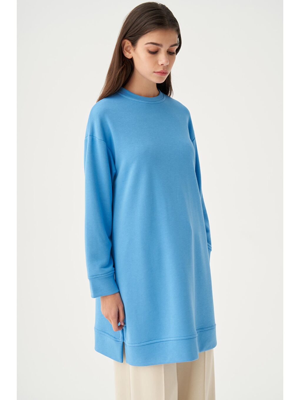 Mavi-Yumuşak Dokulu Sweatshirt