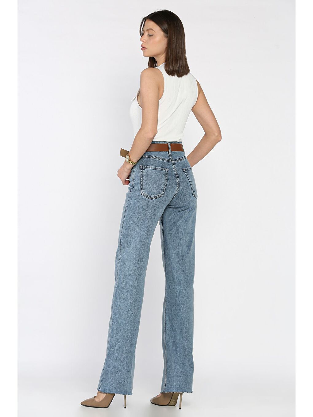 Mavi Kadın Kemerli Kesik Paça Jean Jean Pantolon-2