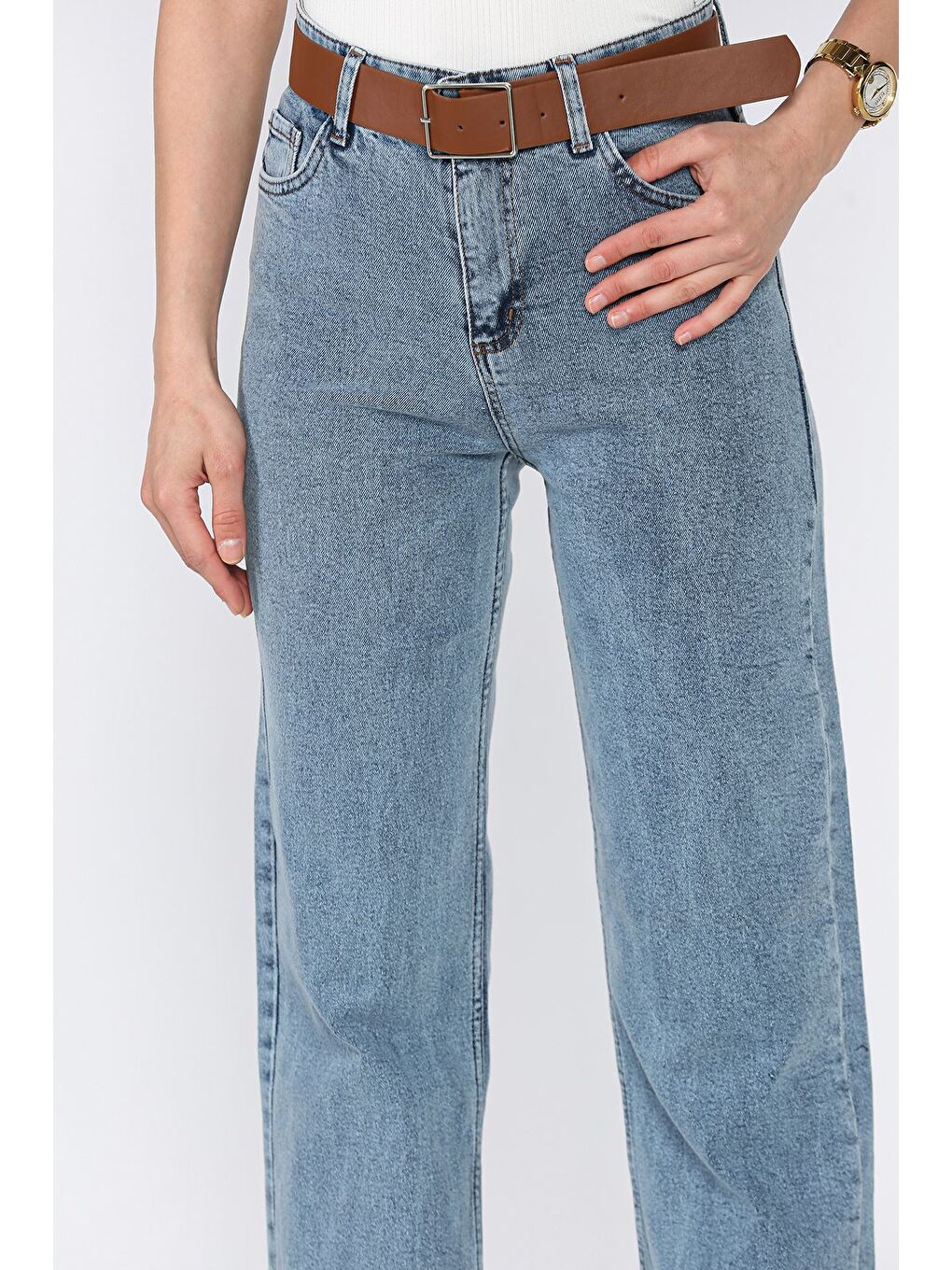 Mavi Kadın Kemerli Kesik Paça Jean Jean Pantolon-3