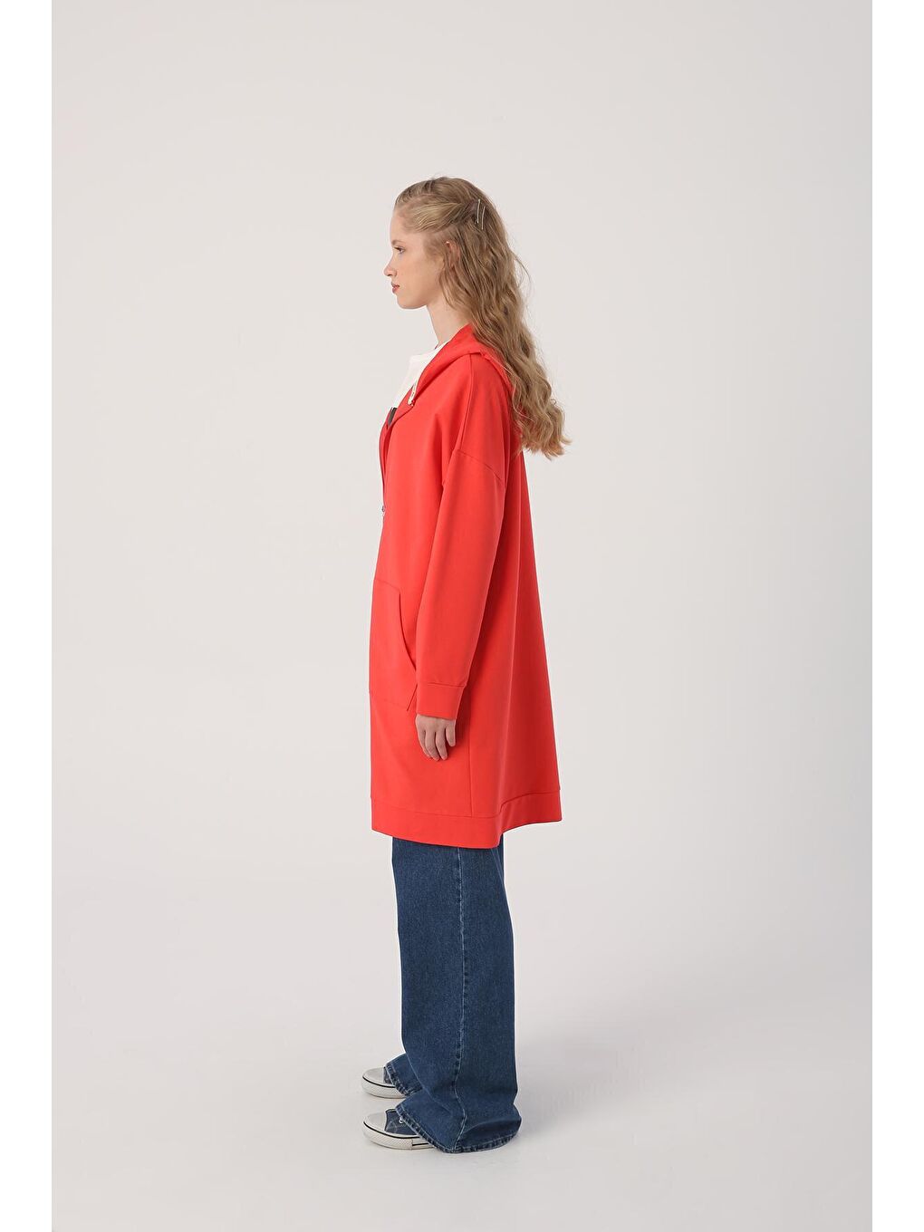 Kırmızı Nar Kapüşonlu Fermuarlı Sweat Hırka-2