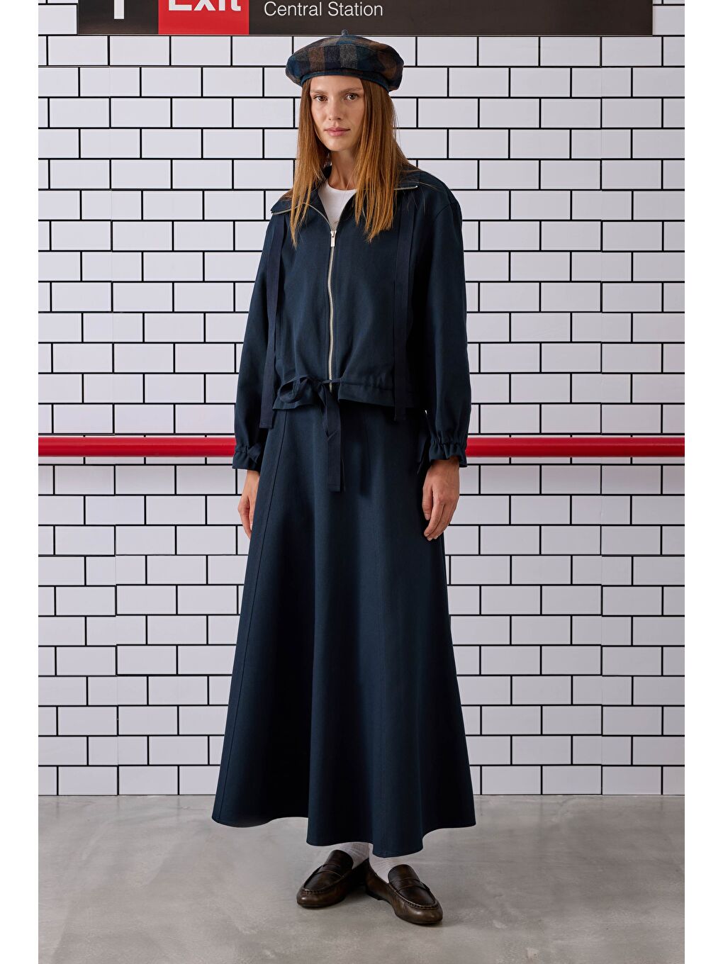 Parçalı Helen Etek Lacivert