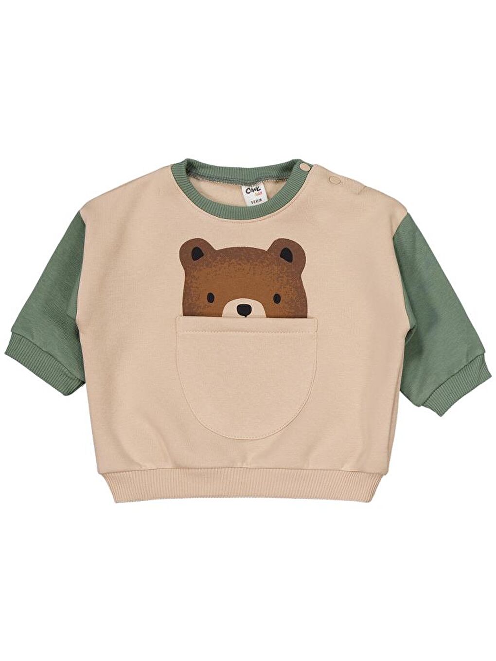 Haki Baby Ayıcık Cepli 6-18 Ay Takım-2