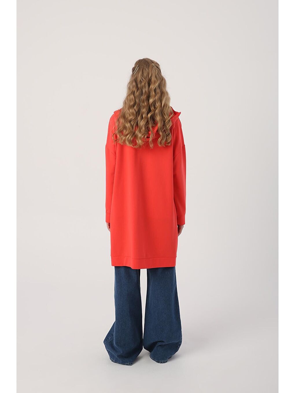 Kırmızı Nar Kapüşonlu Fermuarlı Sweat Hırka-3