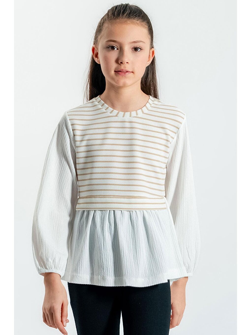 Kız Çocuk Bej Yelek Modelli 4-12 Yaş bluz - 23332-4