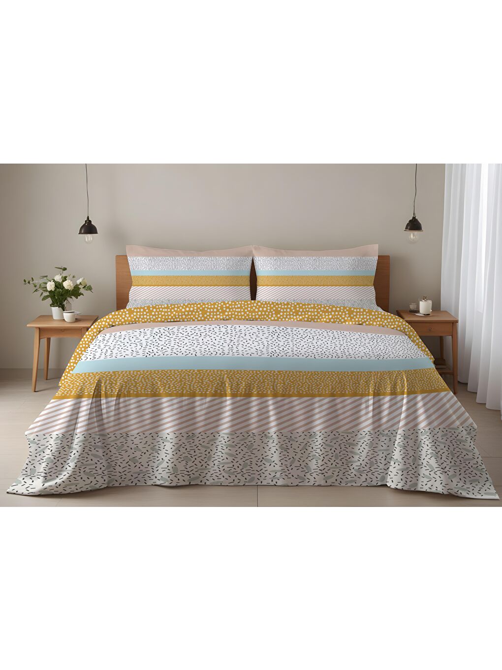 Karışık Baskılı,Desenli Çift Kişilik Nevresim Takımı (ÇARŞAFSIZ) 200x220 cm-1