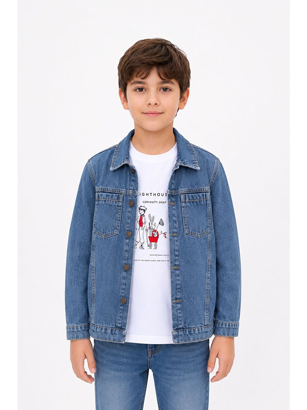 Mavi Baskılı Tişörtlü Erkek Çocuk Jean Gömlek Takımı 24162
