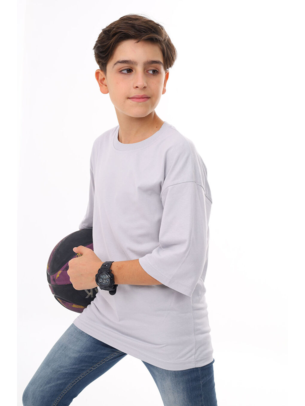 Gri Düz Bisiklet Yaka Erkek Tişört 18048