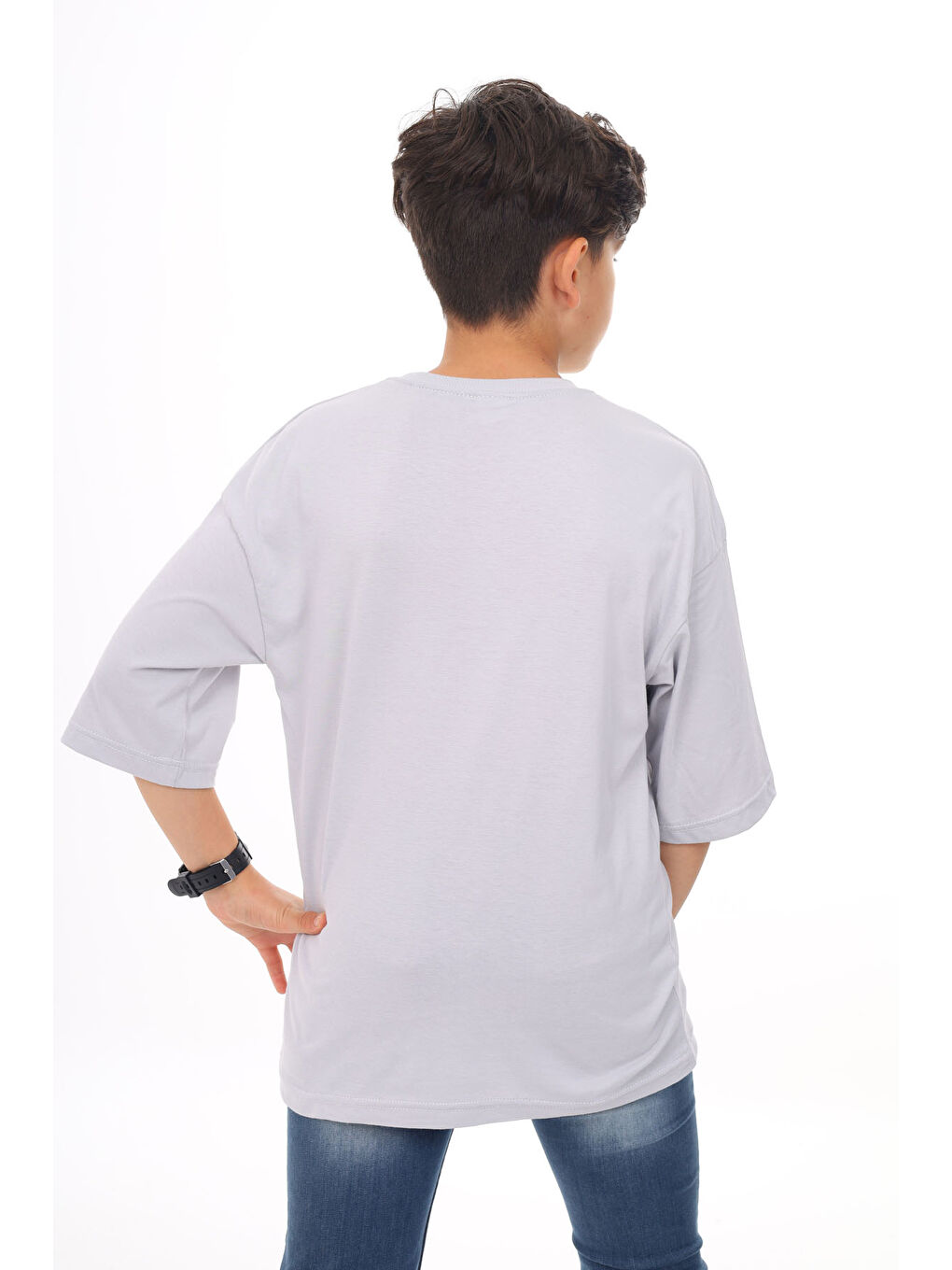 Gri Düz Bisiklet Yaka Erkek Tişört 18048-1