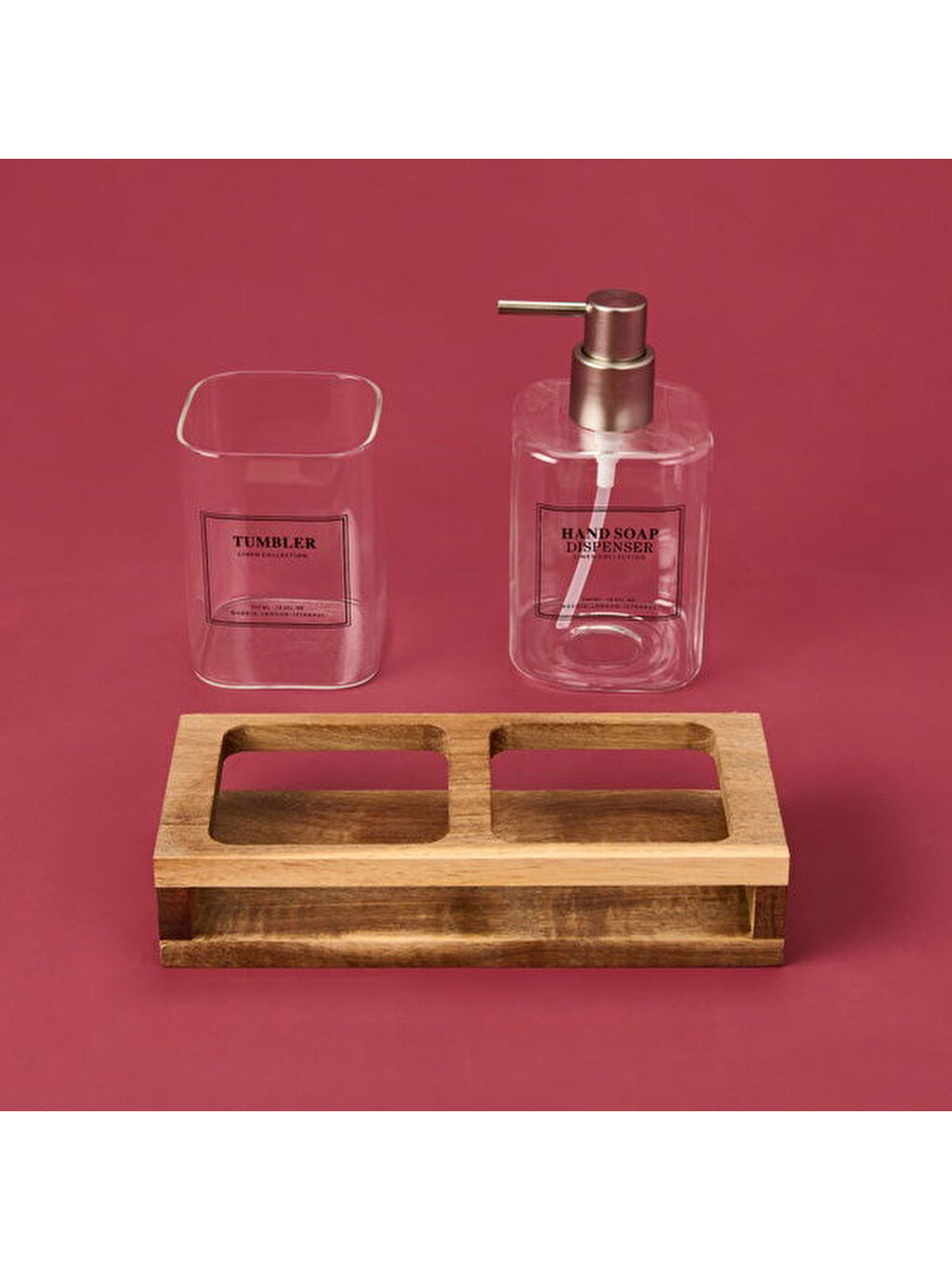 Renksiz Cam 2'li Kare Sıvı Sabunluk Seti - Şeffaf / Gri / Kahverengi-2