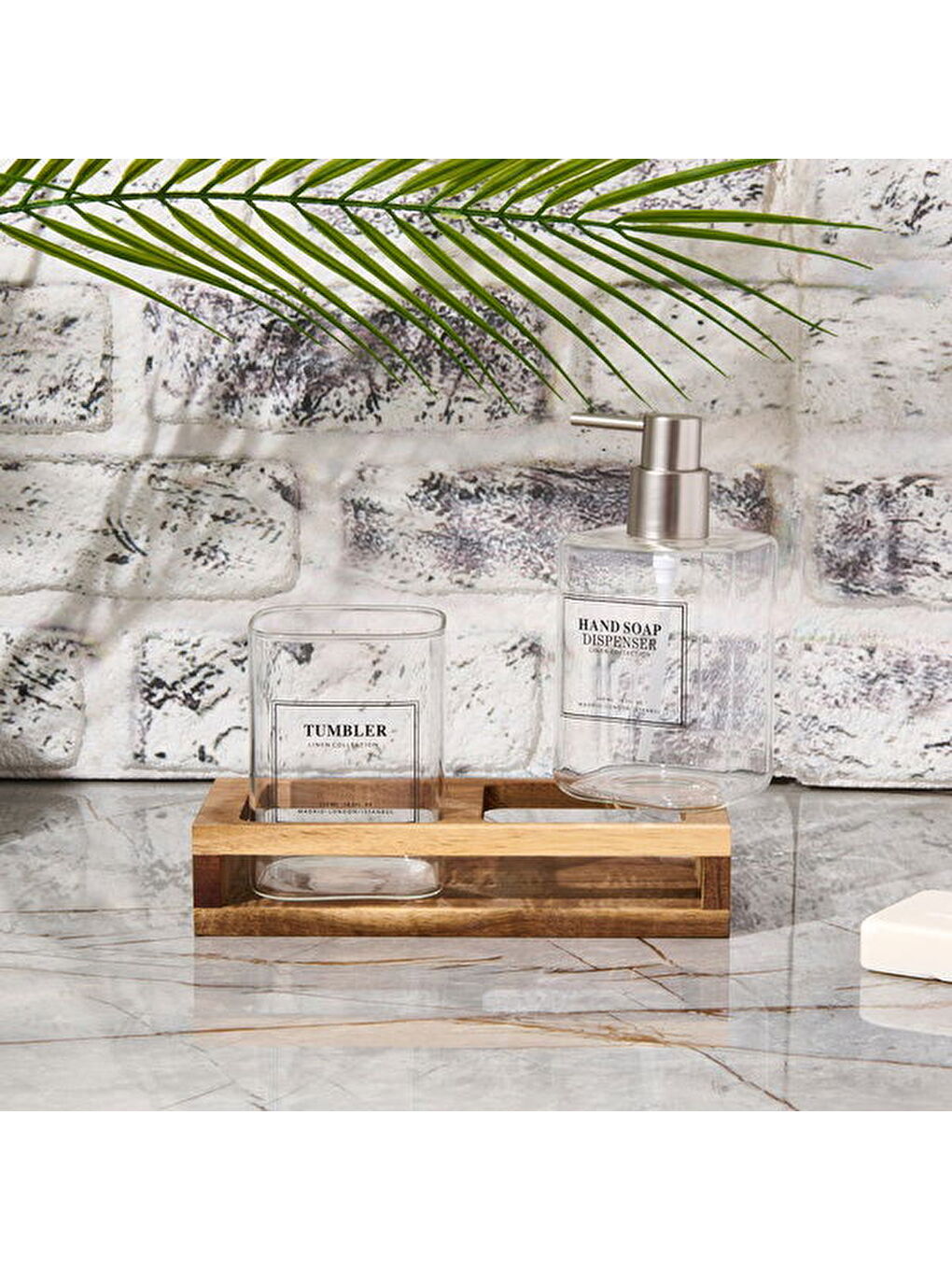 Renksiz Cam 2'li Kare Sıvı Sabunluk Seti - Şeffaf / Gri / Kahverengi-3