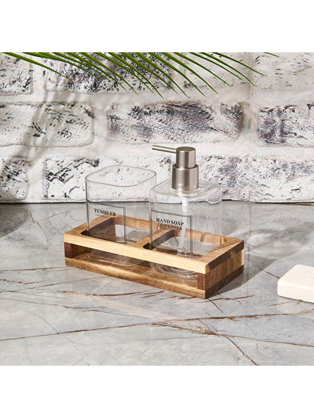 Renksiz Cam 2'li Kare Sıvı Sabunluk Seti - Şeffaf / Gri / Kahverengi-4