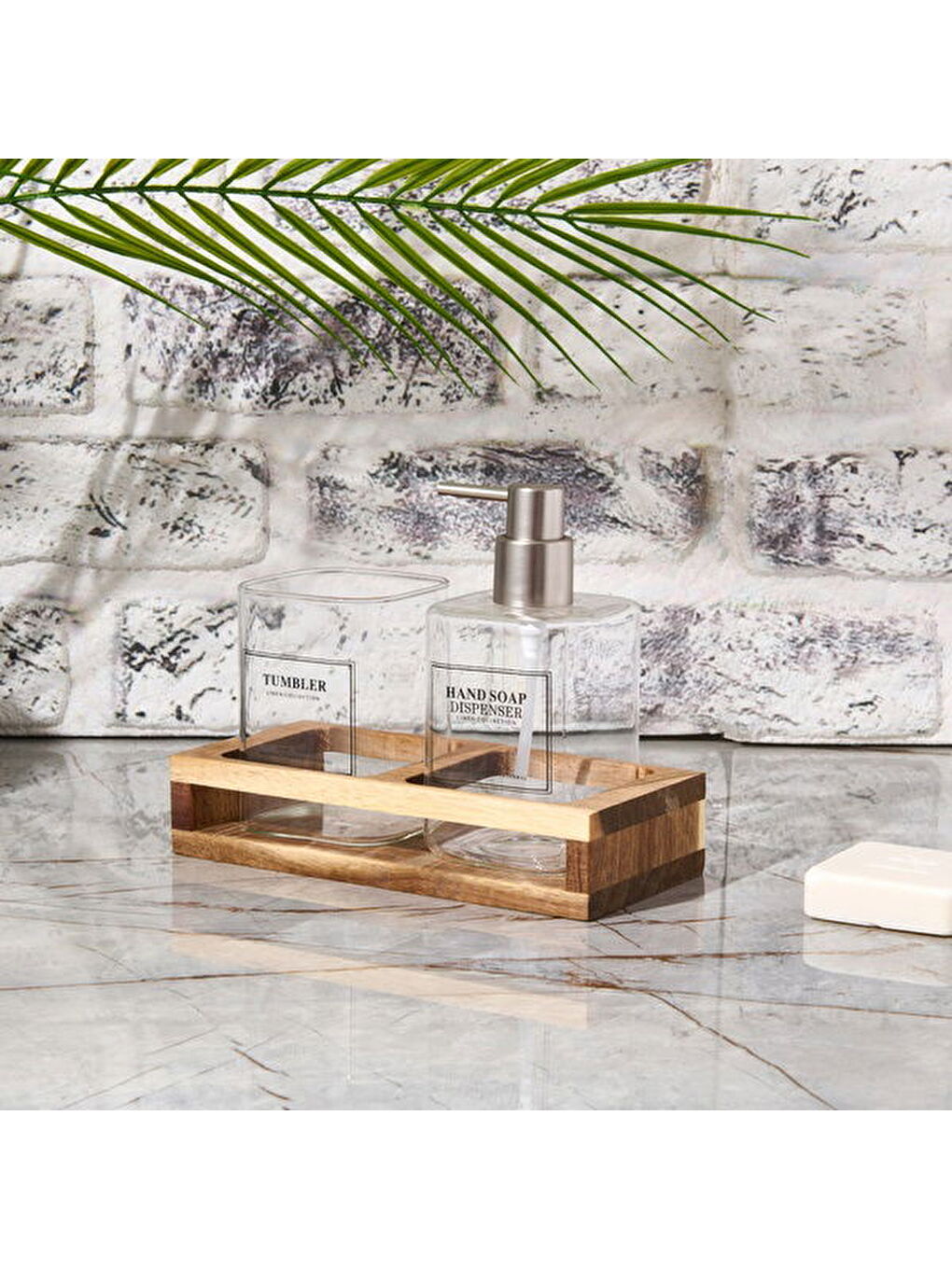 Renksiz Cam 2'li Kare Sıvı Sabunluk Seti - Şeffaf / Gri / Kahverengi-5