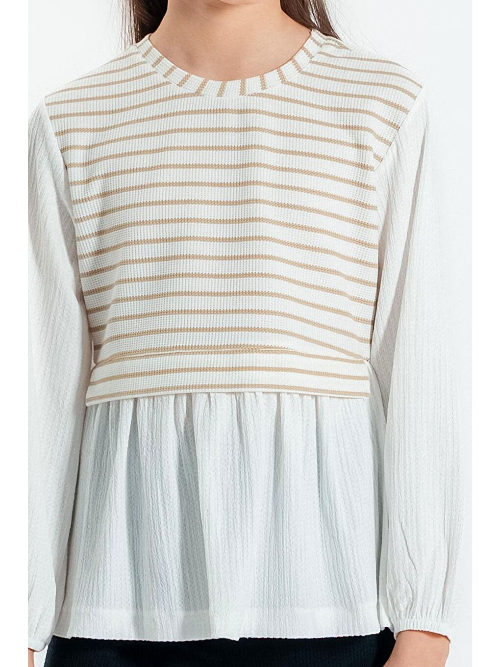 Kız Çocuk Bej Yelek Modelli 4-12 Yaş bluz - 23332-4-3