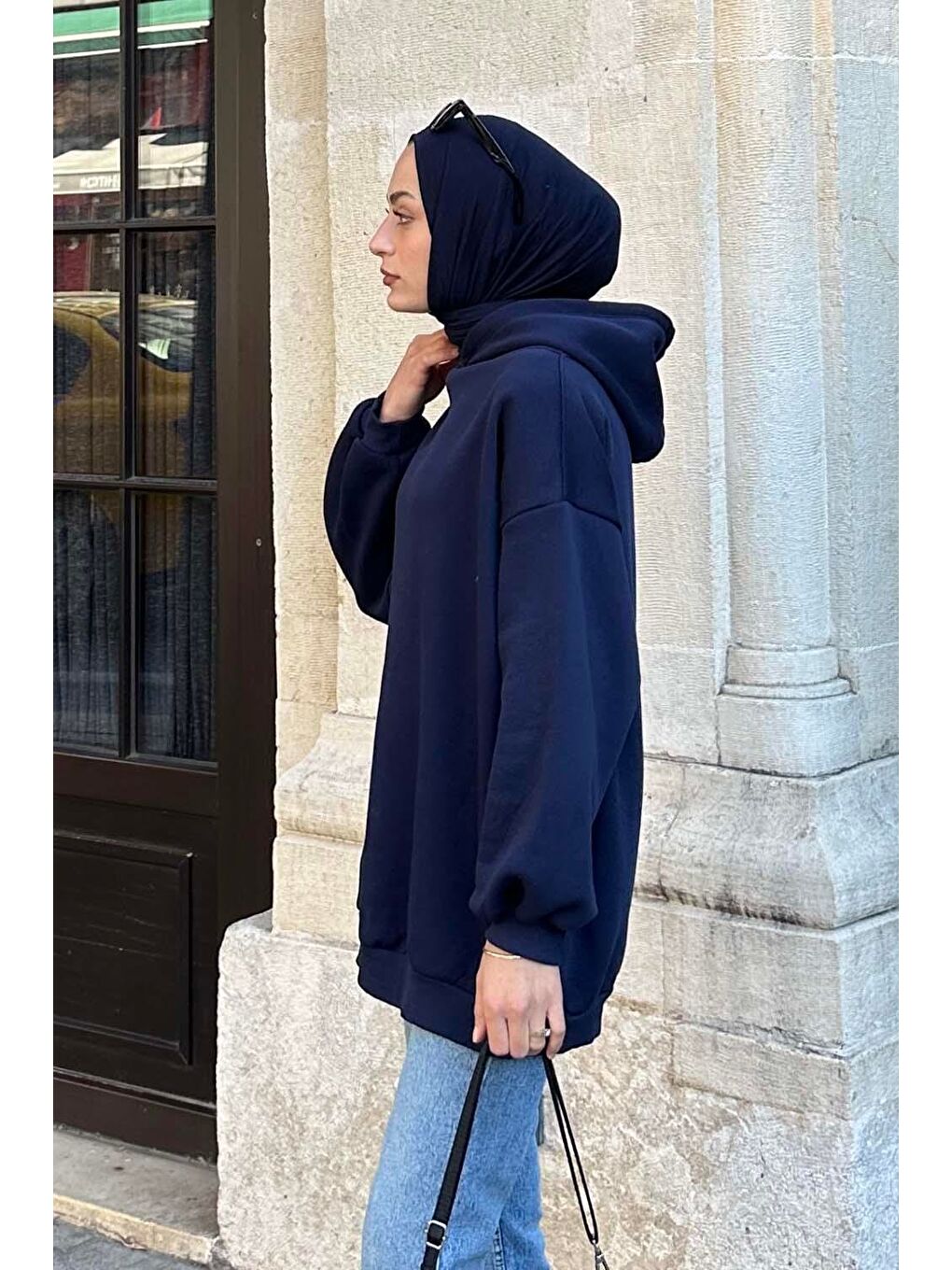 Kapüşonlu Salaş Sweatshirt Lacivert-1