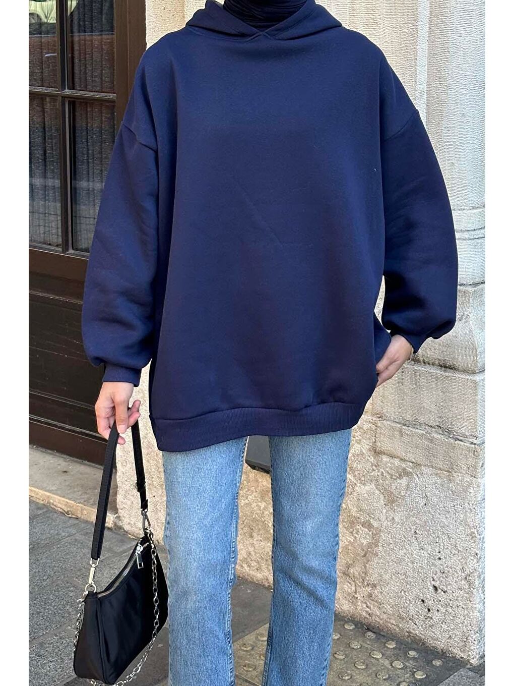 Kapüşonlu Salaş Sweatshirt Lacivert-2